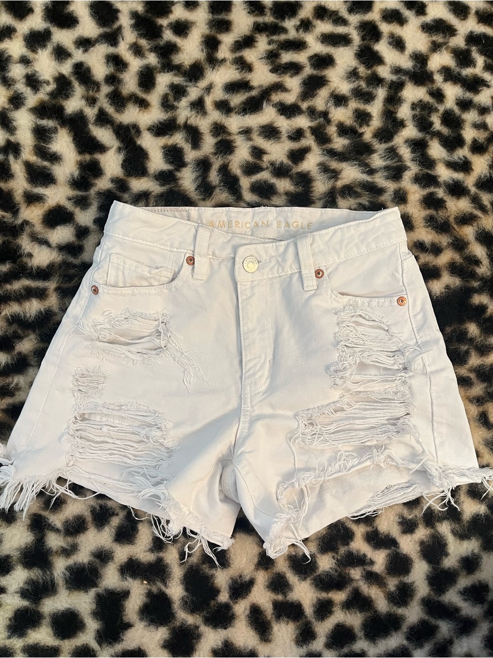 American Eagle Outfitters White Distressed High-Rise Denim Shorts